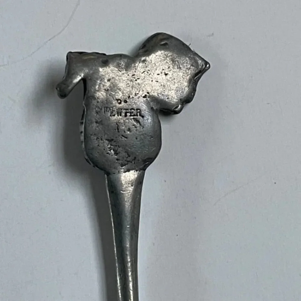 Pewter Baby Spoon‎ Set of 2 Silver Dragon Handle Home Decor Kitchen Dining